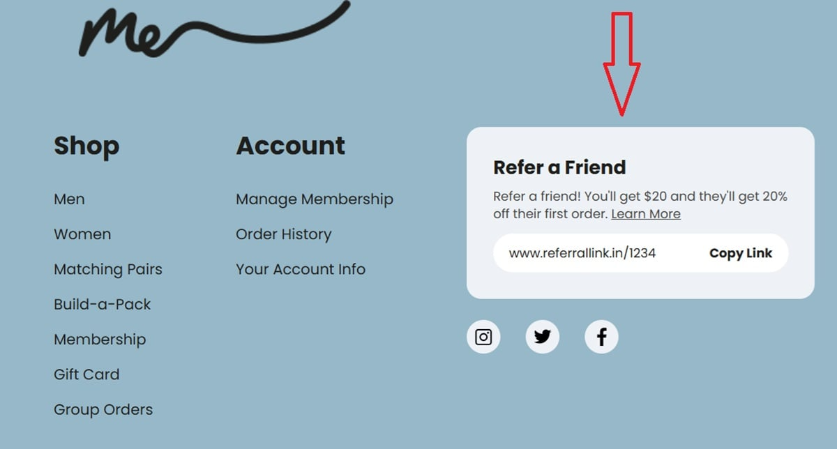 Double-incentive referral program example showing rewards for both referrer and new customer